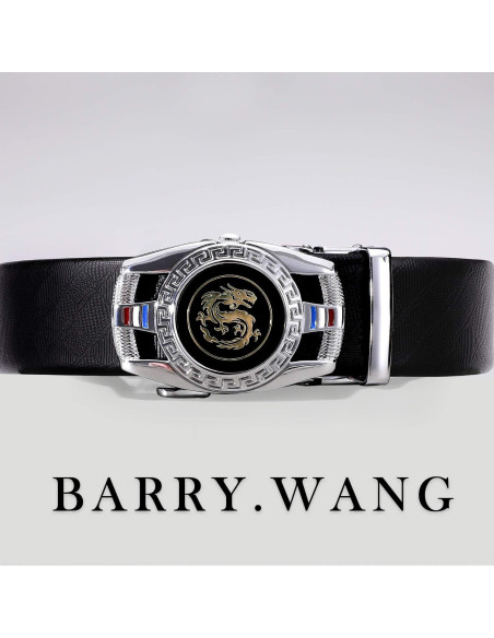 Cinturón Ratchet Barry.Wang Cuero Genuino Ajustable Negro