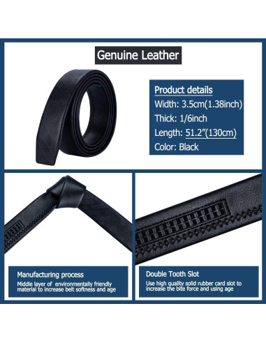 Cinturón Ratchet Barry.Wang Cuero Genuino Ajustable Negro