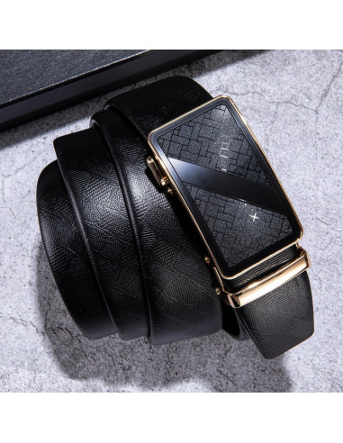 Cinturón de Ratchet Barry.Wang para Hombres Cuero Negro