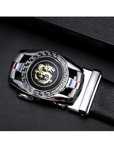 Cinturón Ratchet Barry.Wang Cuero Genuino Ajustable Negro