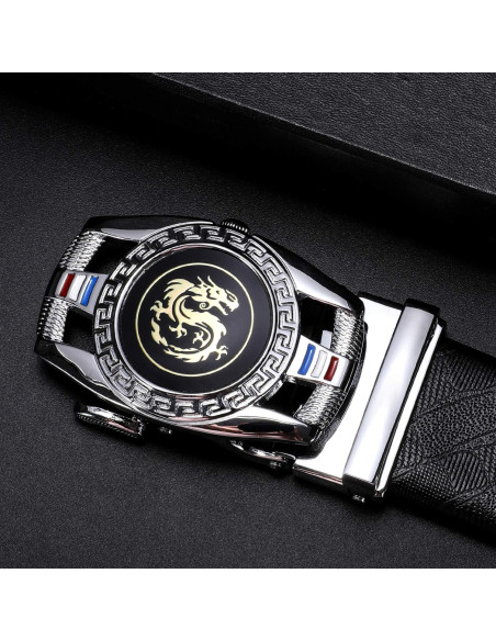 Cinturón Ratchet Barry.Wang Cuero Genuino Ajustable Negro