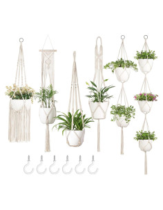 Soportes de Macramé Mkono para Plantas - Paquete de 6 Colgantes