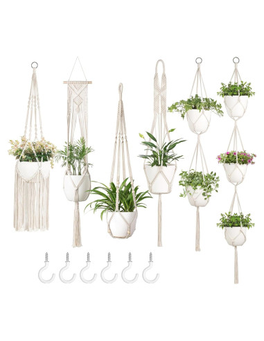 Soportes de Macramé Mkono para Plantas - Paquete de 6 Colgantes