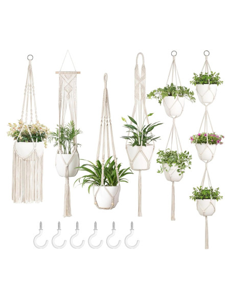 Soportes de Macramé Mkono para Plantas - Paquete de 6 Colgantes