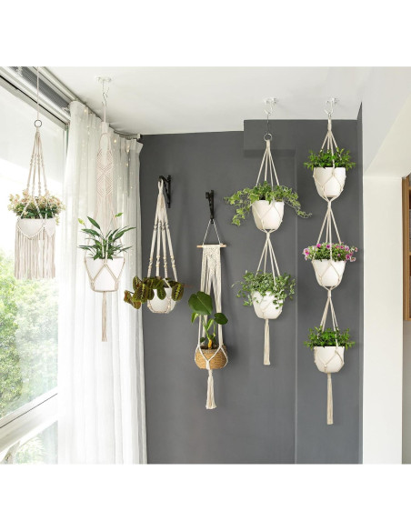 Soportes de Macramé Mkono para Plantas - Paquete de 6 Colgantes