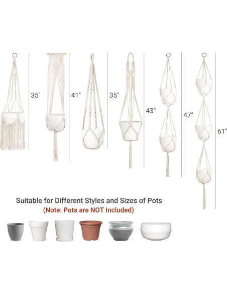 Soportes de Macramé Mkono para Plantas - Paquete de 6 Colgantes
