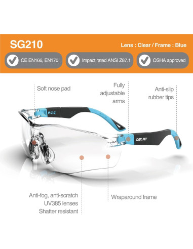 Gafas de Seguridad DEX FIT SG210 Antivaho UV385 Ajustables