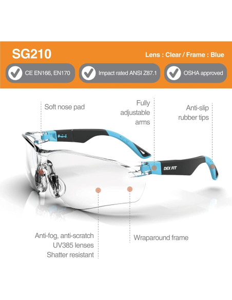 Gafas de Seguridad DEX FIT SG210 Antivaho UV385 Ajustables