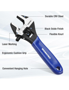 Llave Ajustable WORKPRO 10.16 cm Acero Cr-V Azul 2