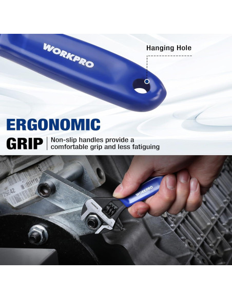 Llave Ajustable WORKPRO 10.16 cm Acero Cr-V Azul
