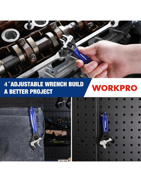 Llave Ajustable WORKPRO 10.16 cm Acero Cr-V Azul