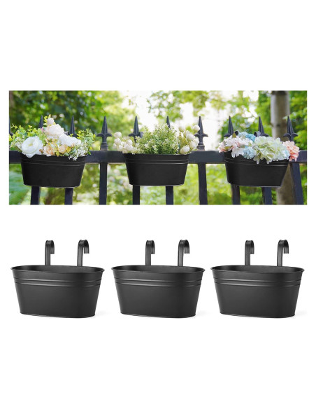 Macetas colgantes de hierro Dahey para barandilla, 3 piezas