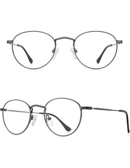 Gafas Redondas Metal Gris 1.25x Anti Luz Azul Vintage