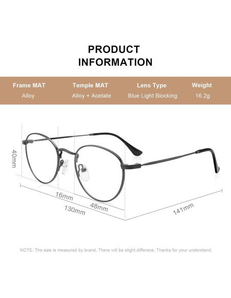 Gafas Redondas Metal Gris 1.25x Anti Luz Azul Vintage