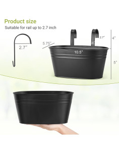 Macetas colgantes de hierro Dahey para barandilla, 3 piezas 2