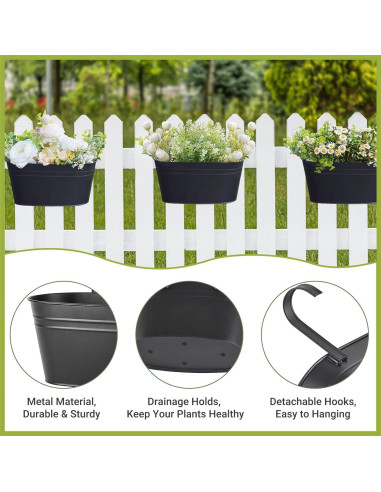 Macetas colgantes de hierro Dahey para barandilla, 3 piezas