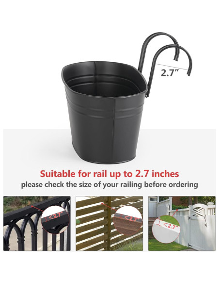 Macetas colgantes de hierro Dahey para barandilla, 3 piezas