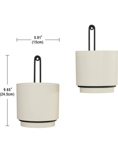 2 Macetas Colgantes CISEANOL de Metal 15 cm Blancas Modernas