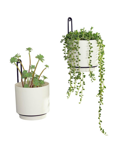 2 Macetas Colgantes CISEANOL de Metal 15 cm Blancas Modernas