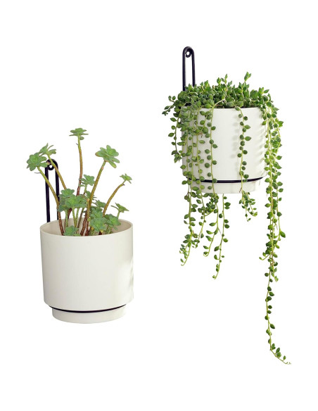 2 Macetas Colgantes CISEANOL de Metal 15 cm Blancas Modernas