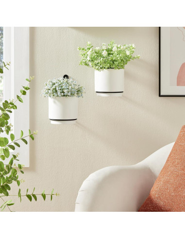 2 Macetas Colgantes CISEANOL de Metal 15 cm Blancas Modernas