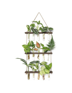 Terrario Colgante de Pared Mkono 3 Niveles con Soporte de Madera