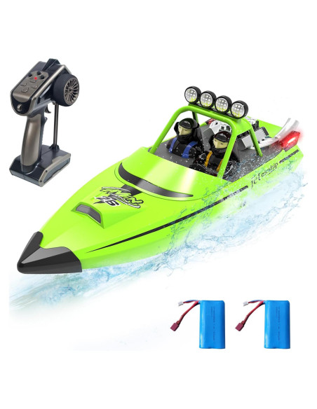 Barco RC Hitish TX-725 Verde 32 km/h con LED y 2 Baterías