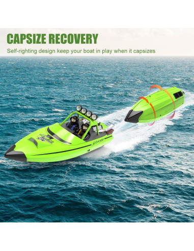 Barco RC Hitish TX-725 Verde 32 km/h con LED y 2 Baterías