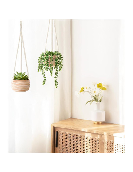 Maceta Colgante Cerámica Mkono 12.7 cm con Macramé