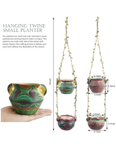 4 Macetas Colgantes de Cerámica Boho Yuccasly con Drenaje 2