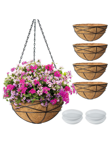Paquete de 4 macetas colgantes Karlliu 30 cm con forro de coco