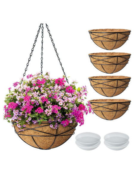 Paquete de 4 macetas colgantes Karlliu 30 cm con forro de coco