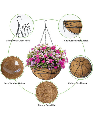 Paquete de 4 macetas colgantes Karlliu 30 cm con forro de coco