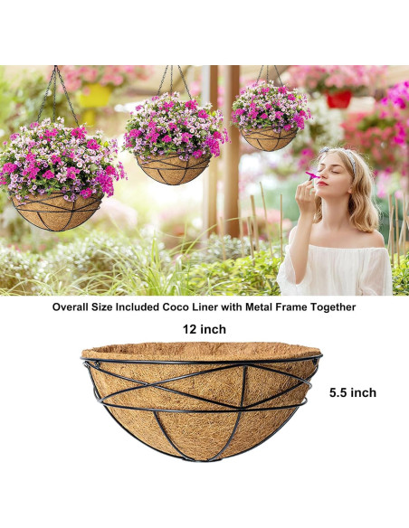 Paquete de 4 macetas colgantes Karlliu 30 cm con forro de coco