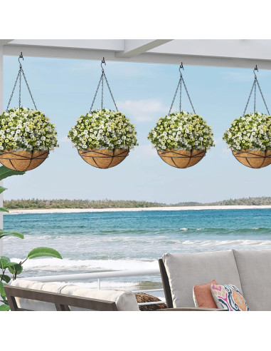 Paquete de 4 macetas colgantes Karlliu 30 cm con forro de coco