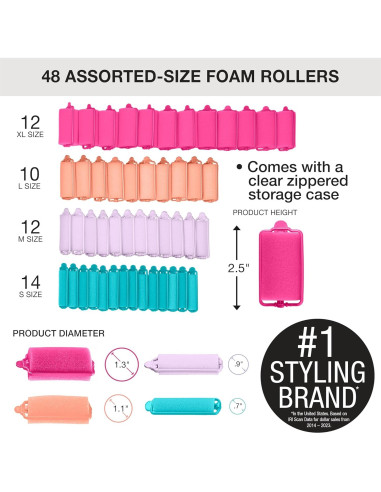 Rulos de Espuma Conair - 48 Unidades Multi-Tamaño
