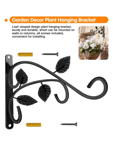 Gancho para Planta Colgante Axgo Negro, Soporte Pared 27.2 kg