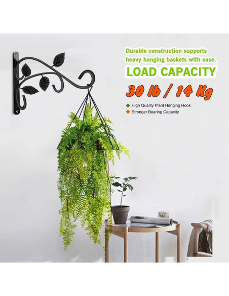 Gancho para Planta Colgante Axgo Negro, Soporte Pared 27.2 kg