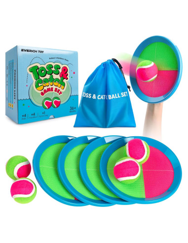 Juego de Lanzar y Atrapar EVERICH 4 Palas y 4 Pelotas