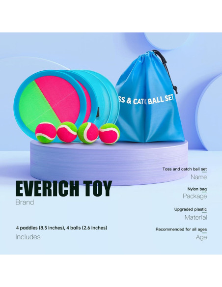 Juego de Lanzar y Atrapar EVERICH 4 Palas y 4 Pelotas