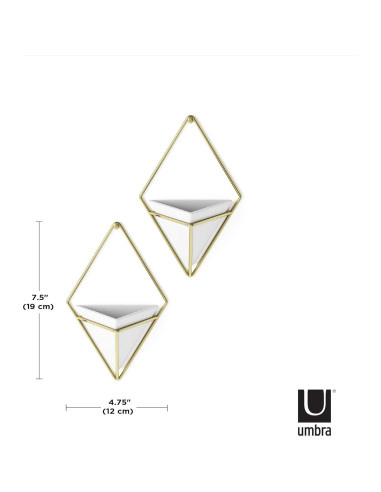 Maceta Colgante Umbra Trigg Pequeña Blanca y Latón, Juego de 2