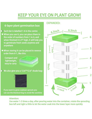 Kit de Germinación de Semillas PHAIN 4 Niveles Verde Drenaje