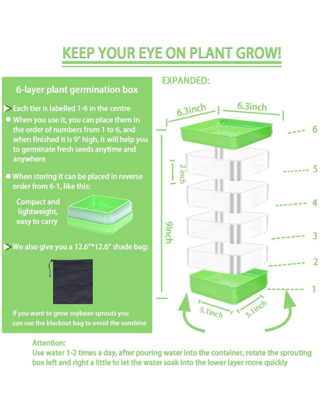 Kit de Germinación de Semillas PHAIN 4 Niveles Verde Drenaje