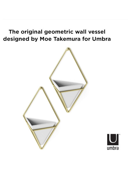 Maceta Colgante Umbra Trigg Pequeña Blanca y Latón, Juego de 2