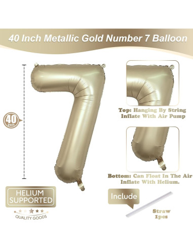 Globo de Número 7 Isndare 101,6 cm Oro Metálico para Fiestas