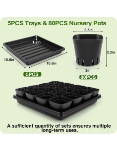 80 Macetas Cuadradas 2.5" Mlhezy con 5 Bandejas para Semillas 2