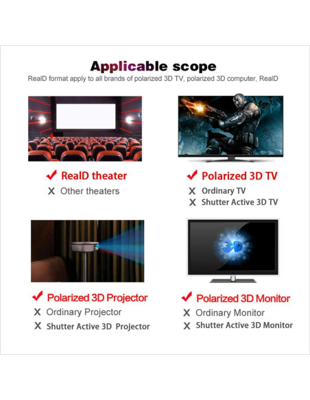 Paquete de 4 gafas 3D pasivas RealD para cine y proyectores