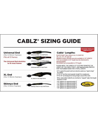 Cablz Colorz Zipz Correa Ajustable para Gafas | 35,56 cm