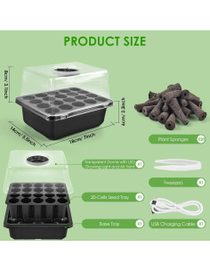 Bandeja de Inicio de Semillas PACETAP con Luz LED y 20 Esponjas 2