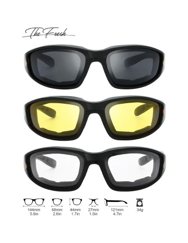 Gafas de Motocicleta The Fresh FR14 UV400 Acolchadas 3 Lentes